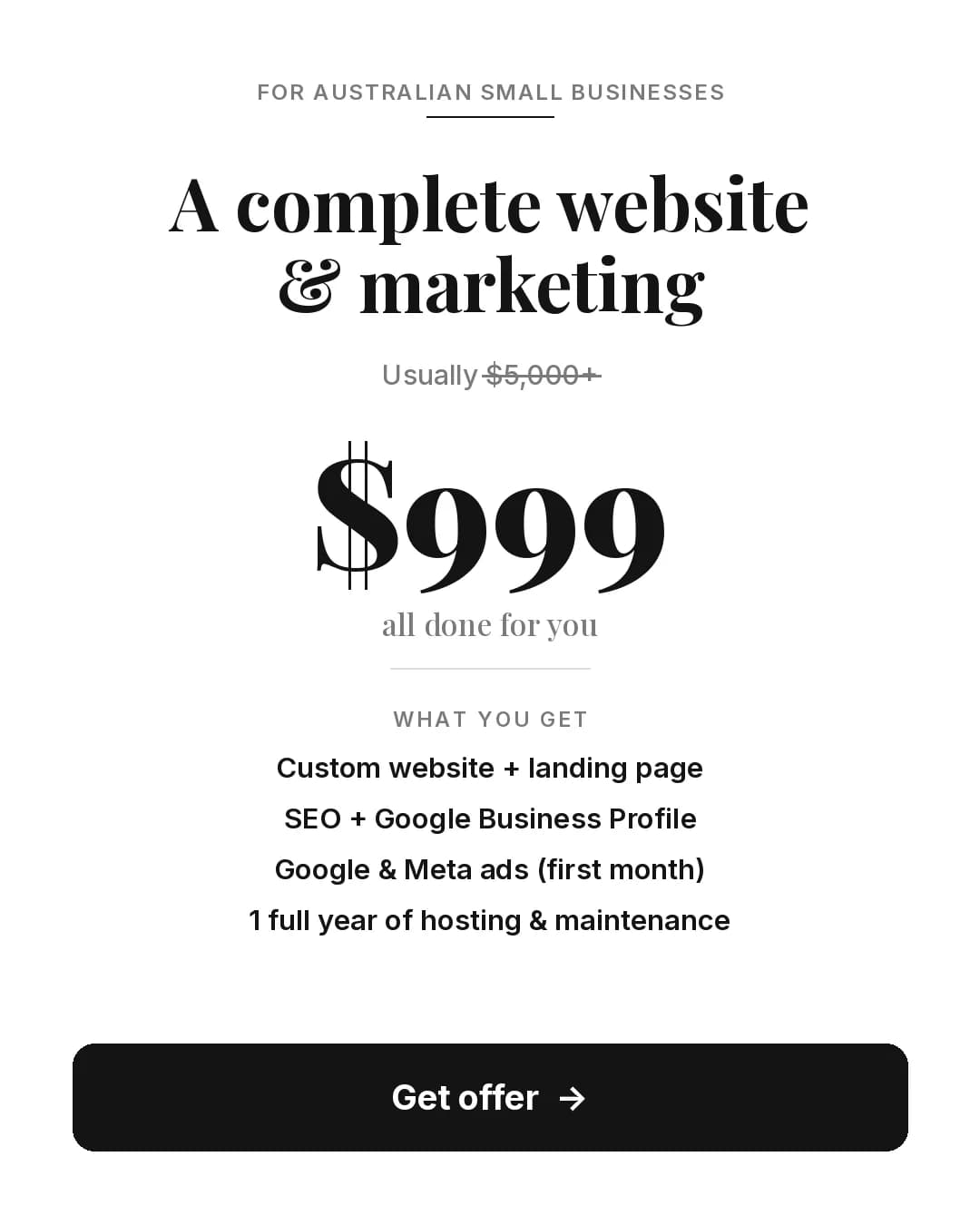 A complete website and marketing package for Australian small businesses.